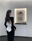 Long Black Velvet Dress Women Backless Bow Design High Split Autumn Spring Sexy Prom Evening Party Fashion Vestidos