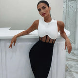 Dress Women's Summer 2021 Black and White Bodycon Dress Sleeveless Mesh Insert Sexy Party Dress Evening Club