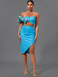 Two Piece Set Top and Shorts 2022 New Women's Blue 2 Pece Set Elegant Sexy Evening Club Party Set Summer