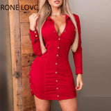 Women Long Sleeve Solid Button Front Sides Slit Shirt Dress Elegant Fashion Party