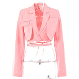 Irregular Elegant Blazer For Women Notched Long Sleeves Lace Up Bowknot Blazers Female 2021 Spring Fashion New