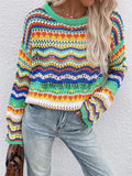 Rainbow Stripe Crochet Knit Sweater-Outfit