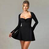 New Autumn Women's Sexy Solid Color Long Sleeves Bra Body A Word Swing Short