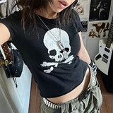 Skull Print Short Sleeve Y2K Crop TopOutfit
