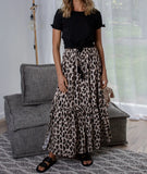 Queens Vintage Women Leopard Print Elastic Waist Beach Bohemian Skirt Ladies Rayon Cotton Maxi A-Line Pleated Boho