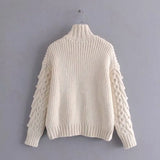 2021 Elegant Chic Woman Sweaters Hight Collar Twist Kintted Pull Femme Hiver VintageJacquard Winter Pullovers Chic