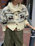 Buttoned Retro Printed Cardigan- Outfit
