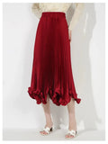 Satin Pleated Ruffles Midi Skirt- Outfit