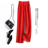 Fashion Loose Office Lady Wide Leg Pants Casual Korean Women Elastic High Waist Straight Trousers Summer Suit Pants