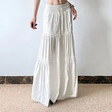 Solid Color Lace Patchwork Umbrella Maxi SkirtOutfit