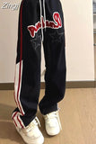 Street Hip Hop Pantalon Straight Drawstring Wide Leg Pants Letter Embroidery Women Y2k Striped Grunge Men Shorts