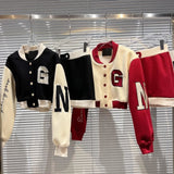 2022 Spring Embroidery Letter Slim Baseball Jacket Single Breasted Buttons Short Skirt Two Piece Matching Set