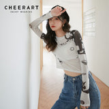 White Mesh Top Long Sleeve Basic Tshirt Women Transparent Tight Top Vintage Printed Summer T Shirt Fashion