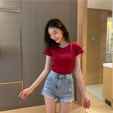 Zingj 2024 New Korean Letter Embroidered Slim Short-Sleeve T-Shirt Women's