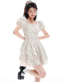 Sweet Dress Women France Vintage Elegant Party Mini Dresses Female Print Casual Fairy Dress