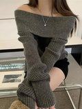 Solid Off Shoulder Knit Sweater- Outfit