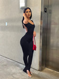 2023 Sexy Women Summer Fashion Jumpsuits Solid Color Short Sleeve Long Flare Pants Rompers Backless Slim Fit