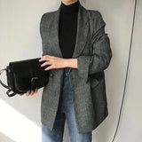 2023 Plaid Double Breasted Pockets Formal Jackets Checkered Winter Spring Women's Blazers Outerwear