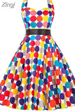 Dress Women 2023 Summer Sexy Polka Dot Print Halter Party Dresses Vestidos Robe Pin Up Rockabilly Y2K