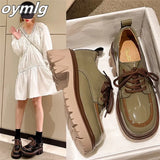 autumn new college small leather shoes women's thick bottom patent leather lace-up loafers retro shoes women's