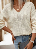 Women's Sweater Tying Back Hollow Knitted V-Neck Top