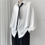 Black Button Up Shirts Women Long Sleeve Oversized Streetwear Harajuku Blouses with Tie Autumn Loose White Clothes