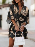 Women V Neck Party Dress Commuter Fashion Print Beach Mini Dress Lady Elegant Lace-up Ruffle Office Dresses Woman