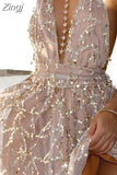 Sequined Tassels Patchwork Sexy Women Dress Beach 2023 Deep V-neck Halter Off Shoulder Backless High Waist Mni