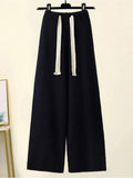 Winter 2 Piece Sets Womens Outfits Office Ladies Oversized Knitted Swerter And Wide Leg Pants Suits Knitting Two Piece