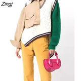Fashion Women's Jackets New Lapel Irregular Patchwork Knitted Long Sleeve Single Breasted Coat Autumn 2023 Tide