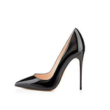 Shiny Black PU Patent leather High Heels Shoes Women Pumps 12cm Pointed Toe Stilettos Sexy Wedding QKOU003
