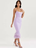 Feather Tassel Spaghetti Strap Backless Long Dress Women Summer New Sleeveless Backless Bodycon Club Party