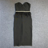 Women Elegant Bandages Dress Sexy Strapless Feathers Bodycon Clothes Evening Party Club