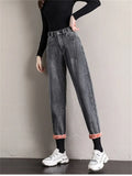 winter thick warm fleece womens high waist Women's boyfriend harem jeans baggy woman denim Pants jean mom jeans