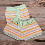 Queens Bikini Sets Knitted Rainbow Hollow Out Hand Weaving Tassel Women Swimsuit Swimwear Biquini Summer Swim