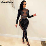 Beautiful Sheer Mesh Patchwork Crystal Velvet Jumpsuit Rompers Glam Sequins Jumpsuit Party Club Wear Birthday