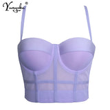 Solid mesh corset crop top women summer halter y2k top Party bustier tank top Push Up bra clubwear Cropped tube womens