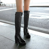 Women Shoes Winter Plush Square High Heel Knee High Boots Fashion Platform Zipper Boots Round Toe Snow Boots White Black