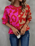 Tops 2022 Women Autumn Winter New Leopard Print Stitching Sweater Streetwear Round Neck Long Sleeve Knitting