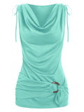 Color Strappy Cinched Heathered Blouson Tank Top Women Cami Plain Casual T shirt High Stretch