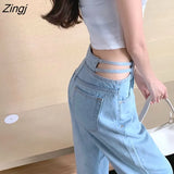 Out 2022 New summer High waist Women's Fashion Loose Denim sexy pants Casual Vintage Wide leg Jeans Trousers