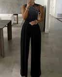 New Summer Party Wear Clothes Women's Sexy Studded Cutout Ruched Wide Leg Jumpsuit Casual Sleeveless Long