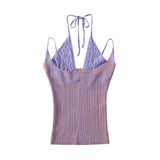 Two Tone Ribbed Halter Double Strap Top-Outfit