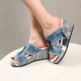 Summer With High-Heelage Slippers Women's Slopes And Thick-Bottom Cloth Beach Cold