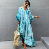 Printed V-neck Batwing Sleeve Side Split Loose Dress For Women Clothes Plus Size Beachwear Maxi Dress
