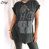 Goes Around Comes Around Printed Funny Women T Shirt Short Sleeve Summer Loose Woman Tshirts Side Slit Vintage Tees