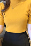 Short Sleeve Solid Summer 2023 New Tank Top Women Knitwear Half High Collar Spring Bottoming Shirt Thin Knit Vest