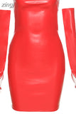 Women Faux PU Leather Sexy Skinny Mini Dress With Sleeve Midnight Club Partywear Bodycon Backless Wrap Chest