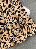 Women Printed Long Dress Vintage V-Neck Puff Short Sleeve A-Line Slim Vestidose Female Elegant Casual Robe New
