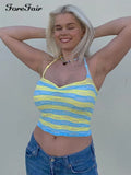 2021 Summer Women Crop Top Halter Neck Bandage Backless Off Shoulder Sleeveless Patchwork Beach Knit Sexy Tank